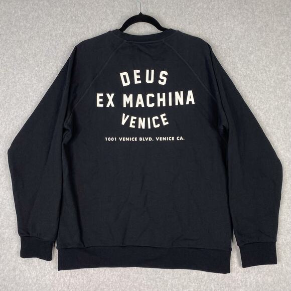Deus Ex Machina Sweatshirt Mens XL Black Venice Address Crew Neck Spell Out - Picture 1 of 6